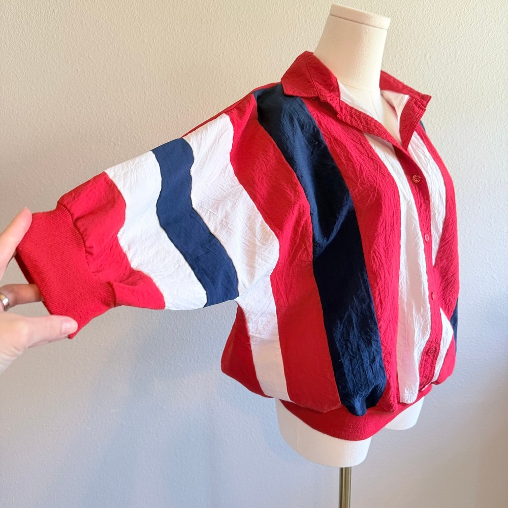 Vintage Cortiva Red White Blue Striped Windbreaker 90s USA Made Sporty Large - Picture 2 of 7
